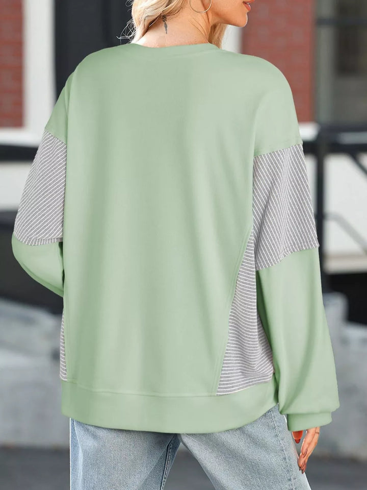 Color-block striped drop-shoulder crew neck sweatshirt