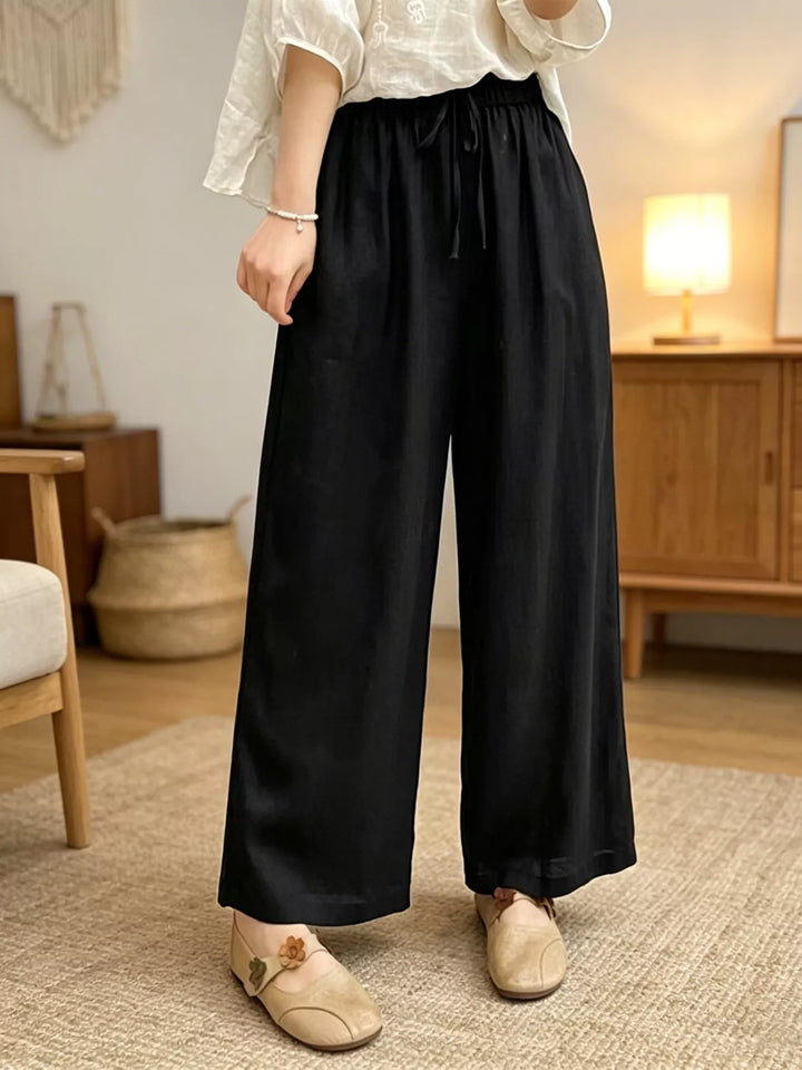Wide leg drawstring pants with side pockets