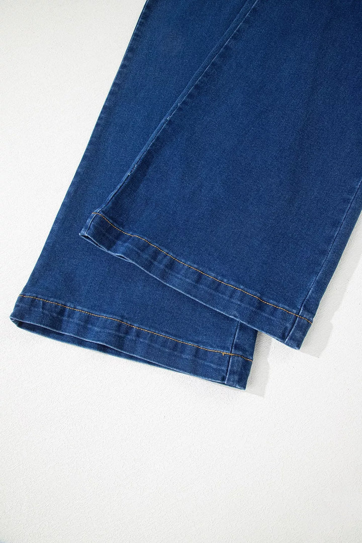 Wide leg jeans with gold bit hardware patch pockets