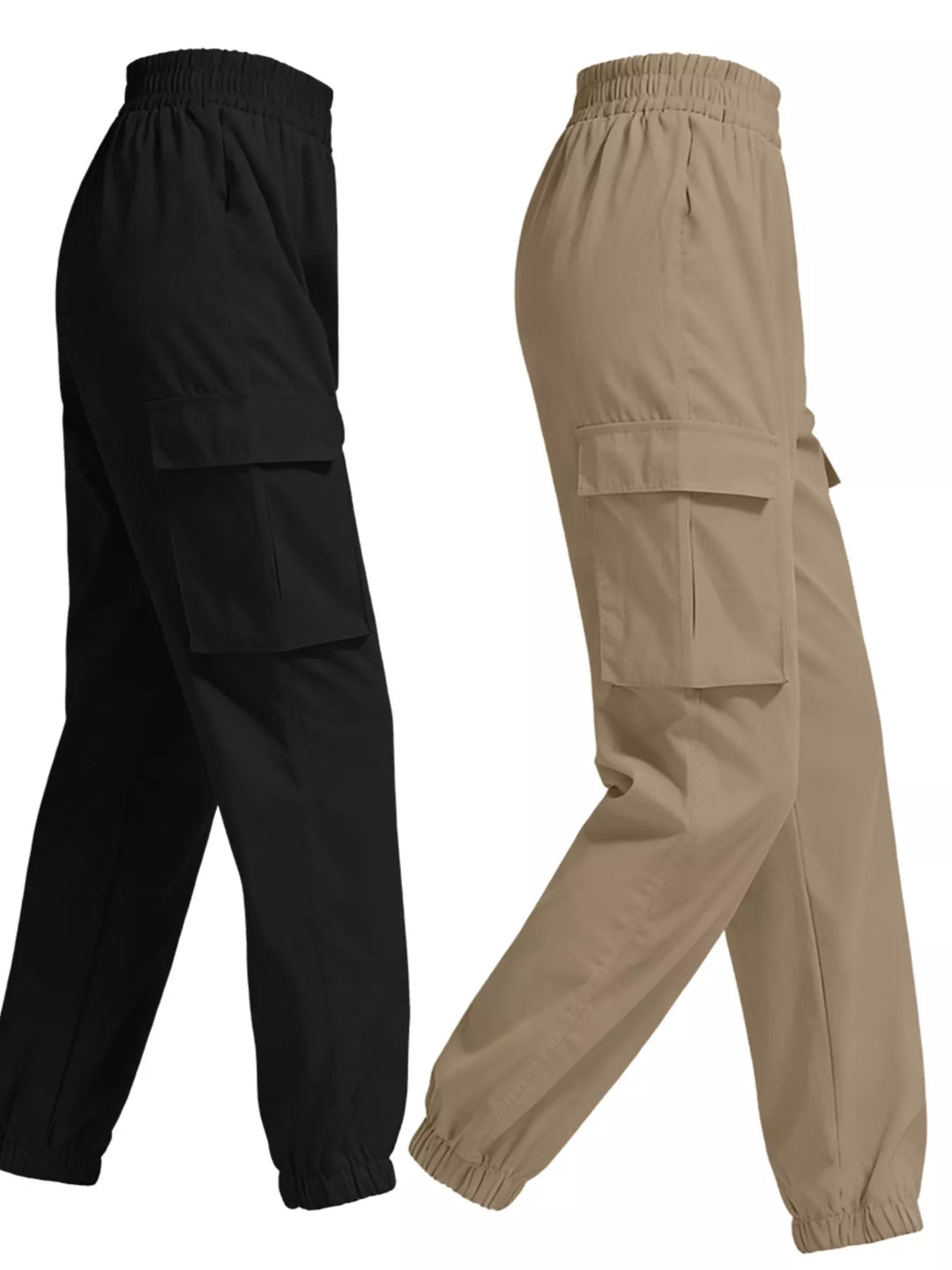 Elastic waist cargo jogger pants with flap pockets, 2-piece set