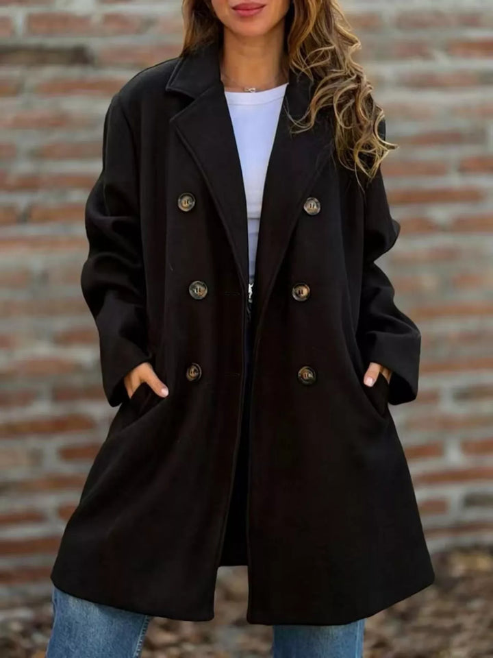 Double-breasted notch lapel longline coat with pockets