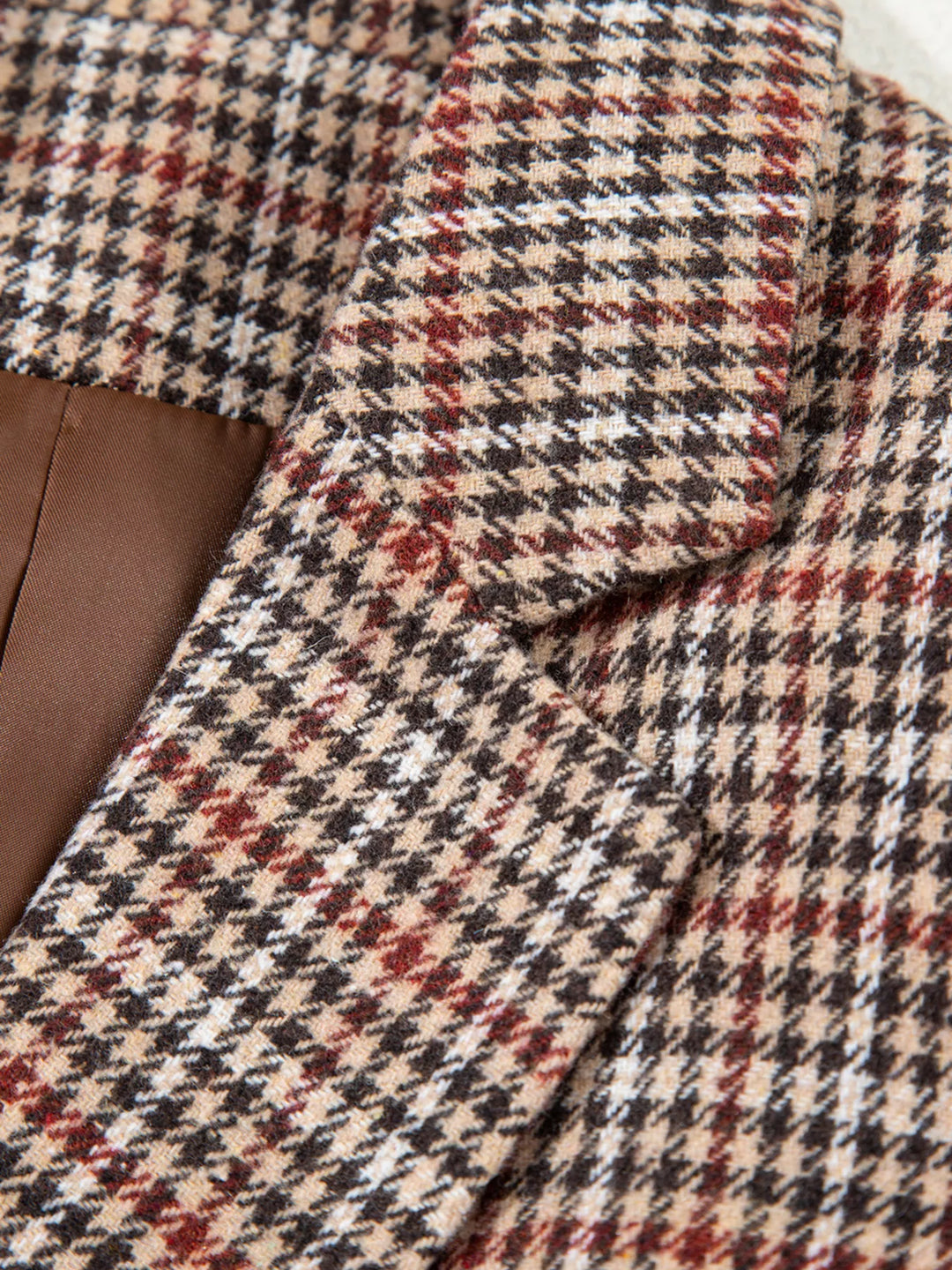 Houndstooth notched lapel longline blazer with buttons