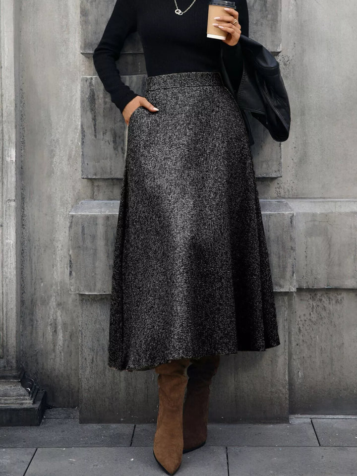 High-waist A-line midi skirt with side pockets
