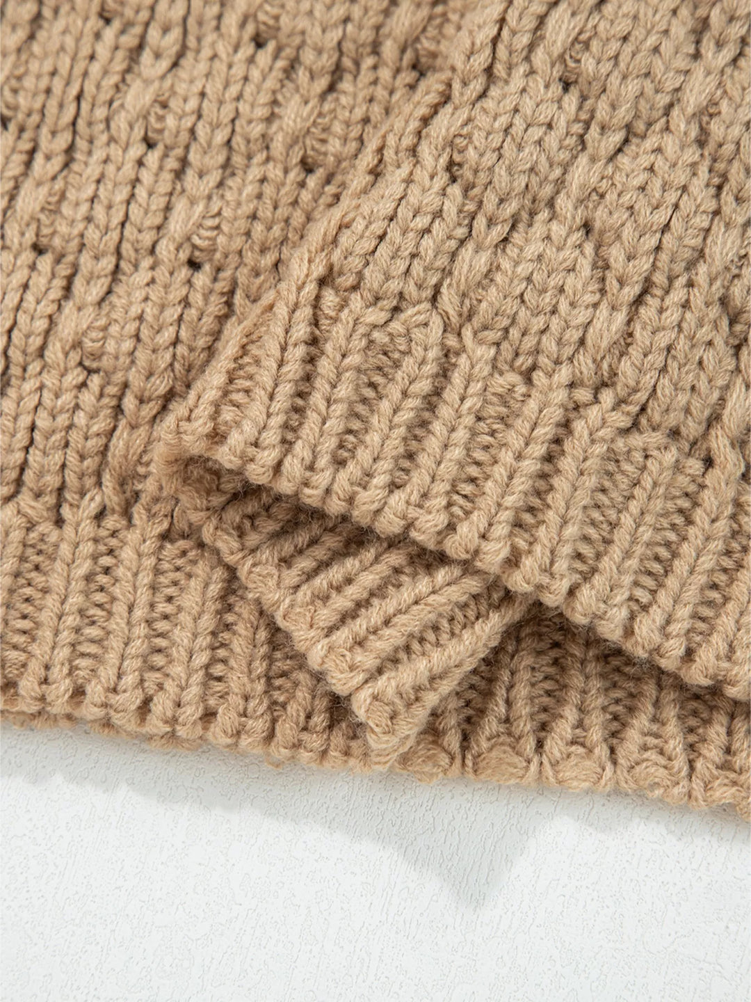 Textured knit puff sleeve sweater with contrast stripe detail
