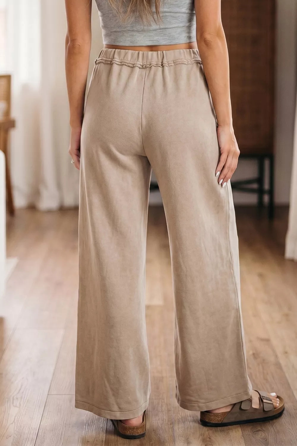 Mineral wash high-rise wide-leg drawstring pants