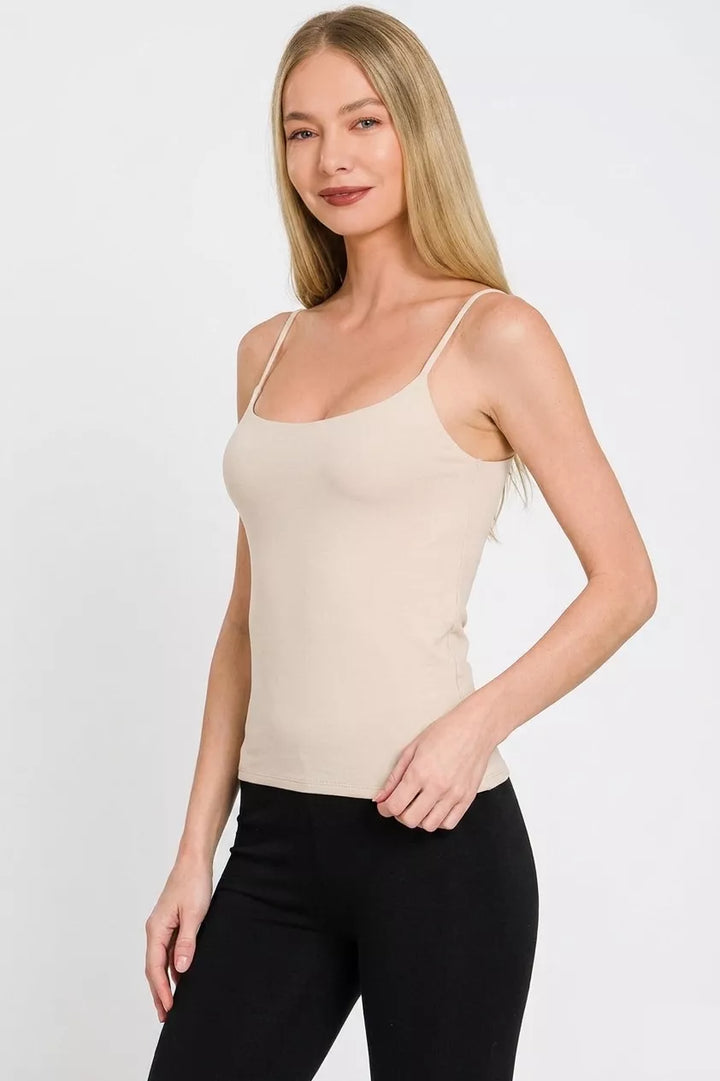 Double layered scoop neck spaghetti strap cami