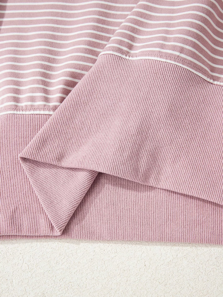 Striped drop-shoulder hoodie with thumbhole cuffs and side slits