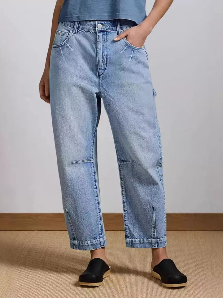 Blue Washed wide leg carpenter jeans with seamed knees