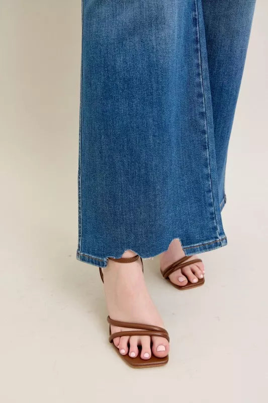 High-rise tummy control wide leg jeans with raw chewed hem