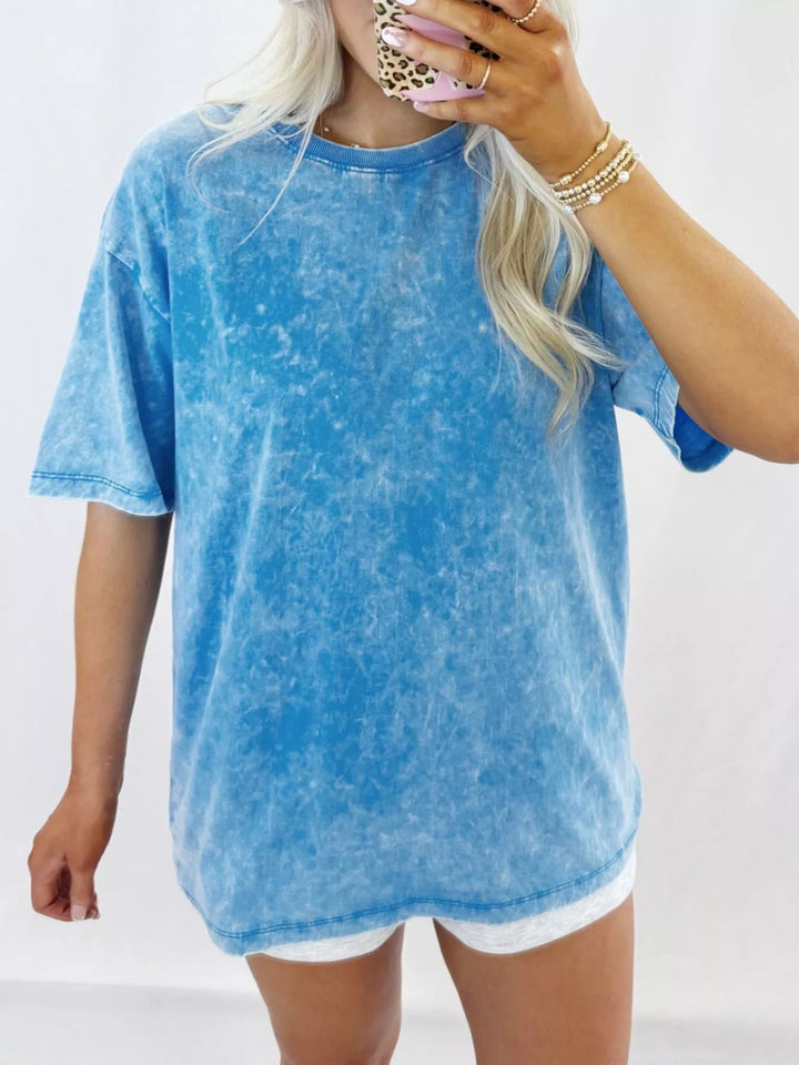 Sky Blue Mineral wash oversized drop-shoulder crew neck tee
