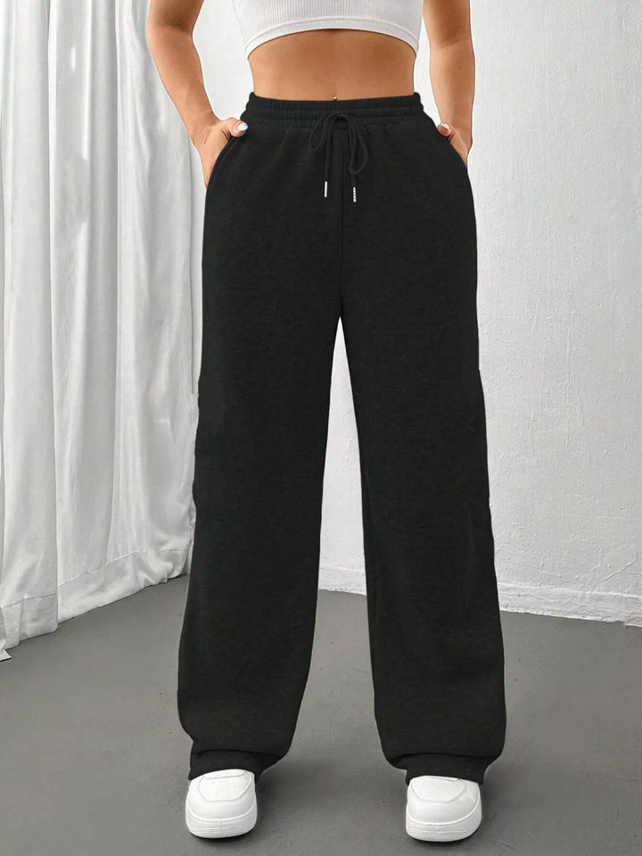 Black Wide-leg drawstring sweatpants with side pockets