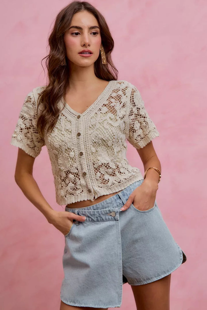 Wrap-front washed denim skort with pockets