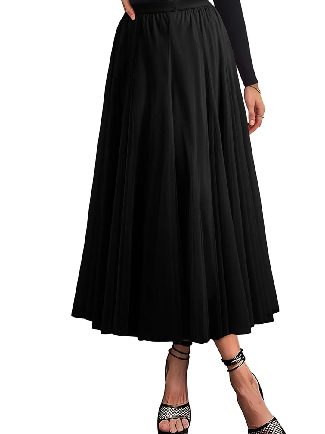 High-waist pleated flowy midi skirt
