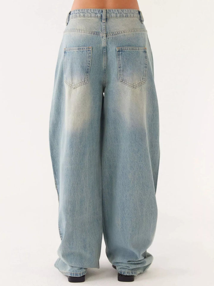 Oversized button-up denim jacket and jeans two-piece set