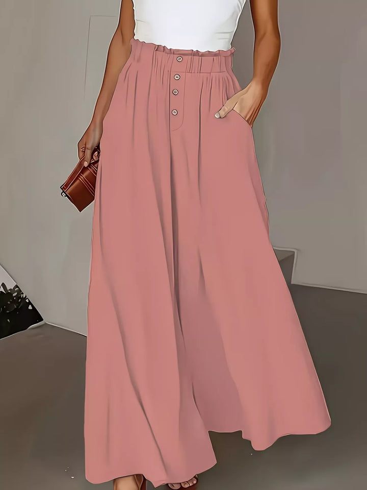 Pale Blush High-rise paper bag wide-leg pants with button front