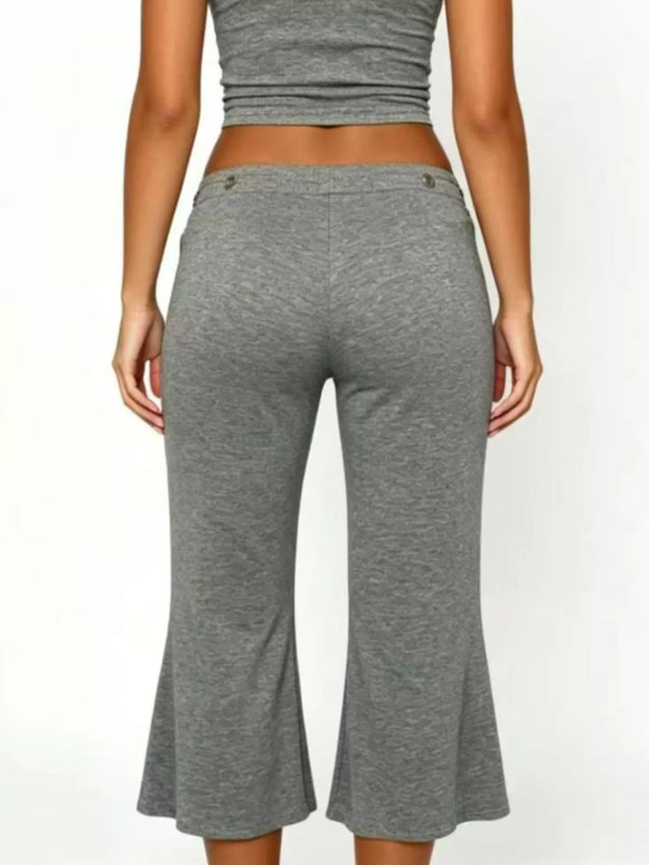 Mid-rise wide-leg capri pants with gold-button waistband