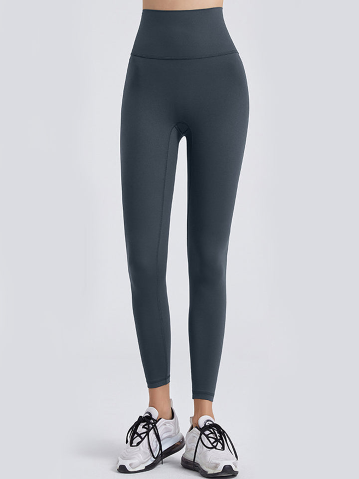Charcoal High-rise sports leggings with wide yoke waistband