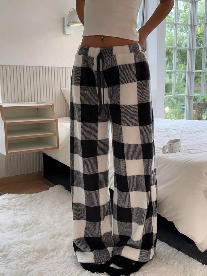 Black Drawstring wide-leg pull-on lounge pants