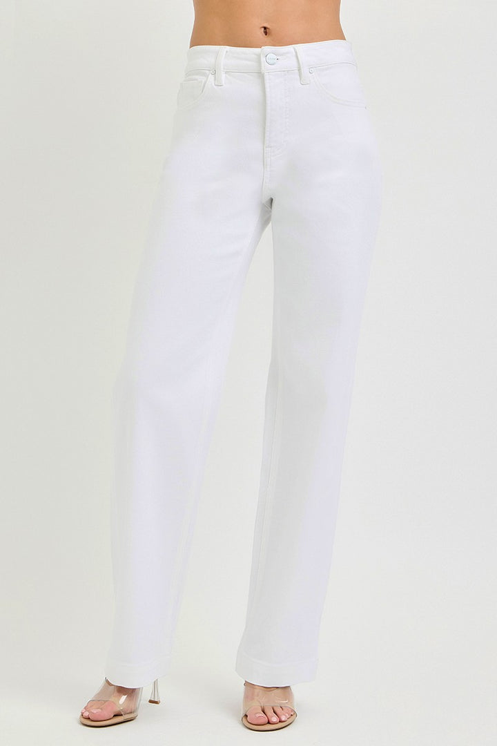WHITE High-rise wide-leg pants with five-pocket detailing