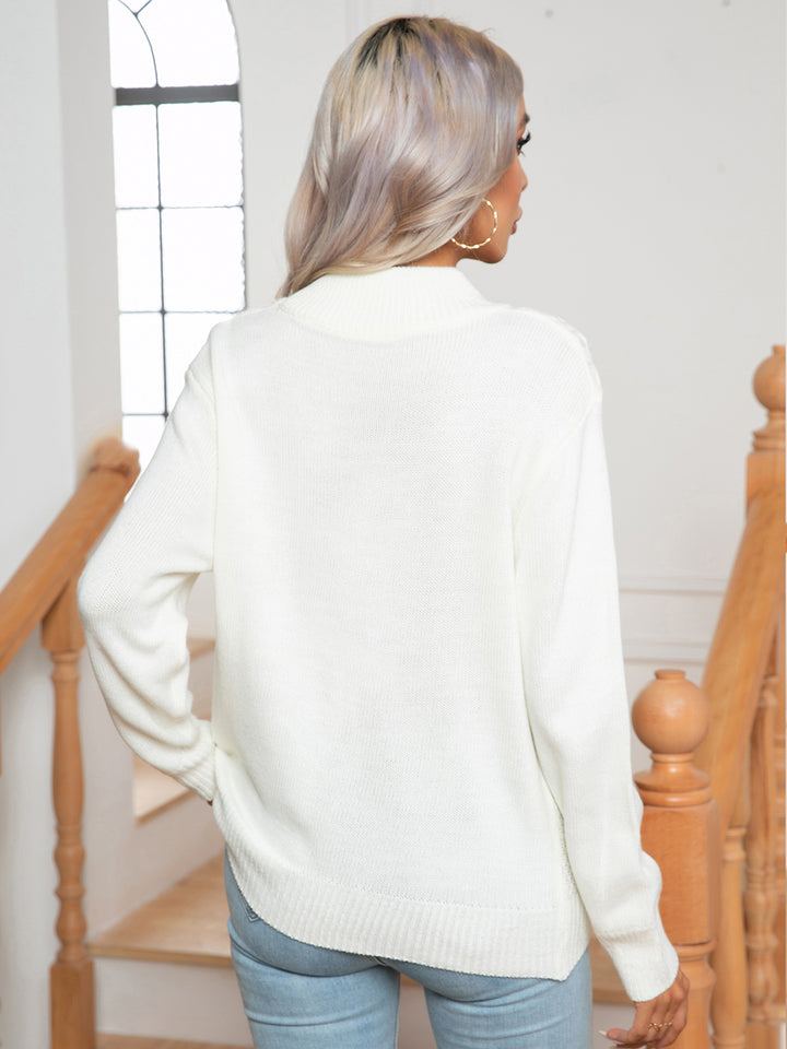 Argyle cable knit mock neck pullover sweater