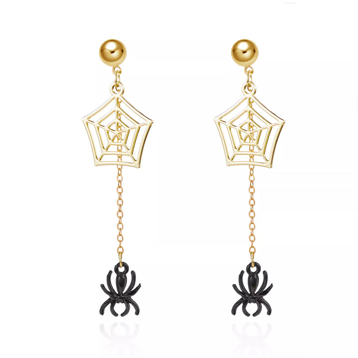 Spider web chain drop earrings with 18K gold plating