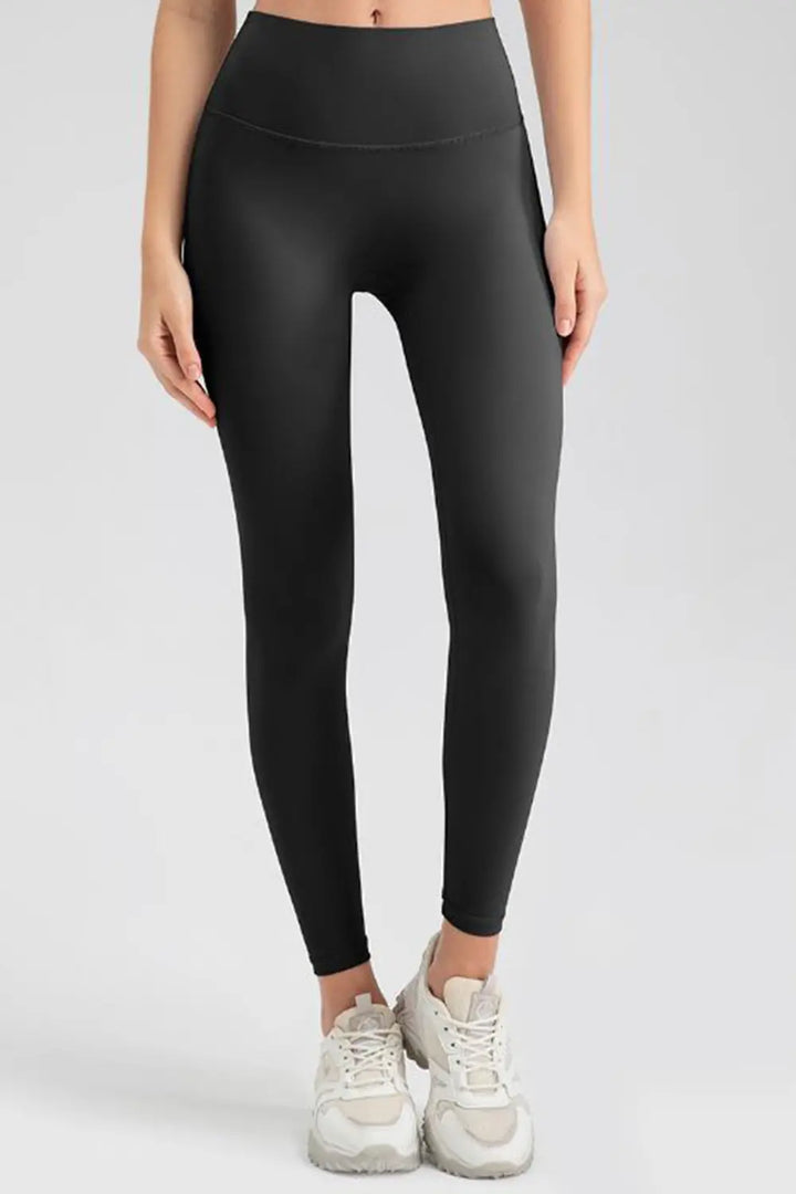 Black Wide waistband high-rise stretch sport leggings