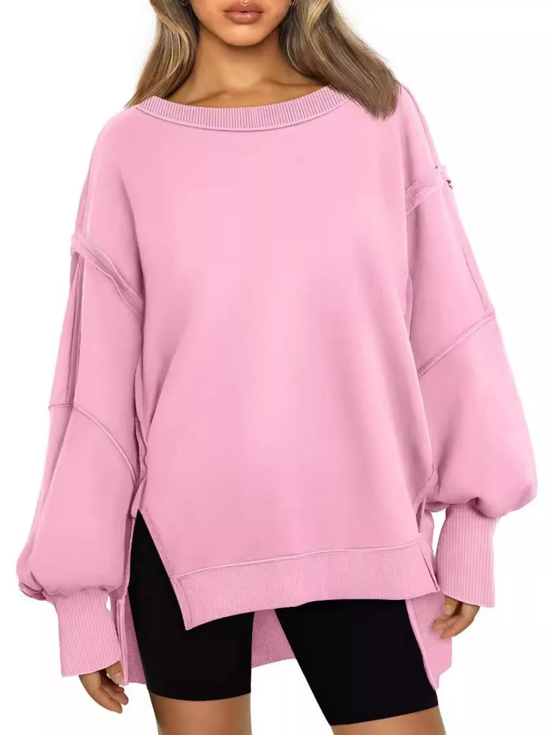 Pink Oversized side-slit sweatshirt with exposed seams