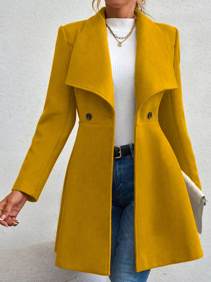 Wide lapel fit-and-flare coat with peplum hem
