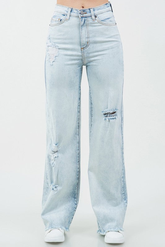 Charlotte Premium Stone Wash High Rise Wide Leg Jeans in Light denim - oversized, wide leg - alternate view