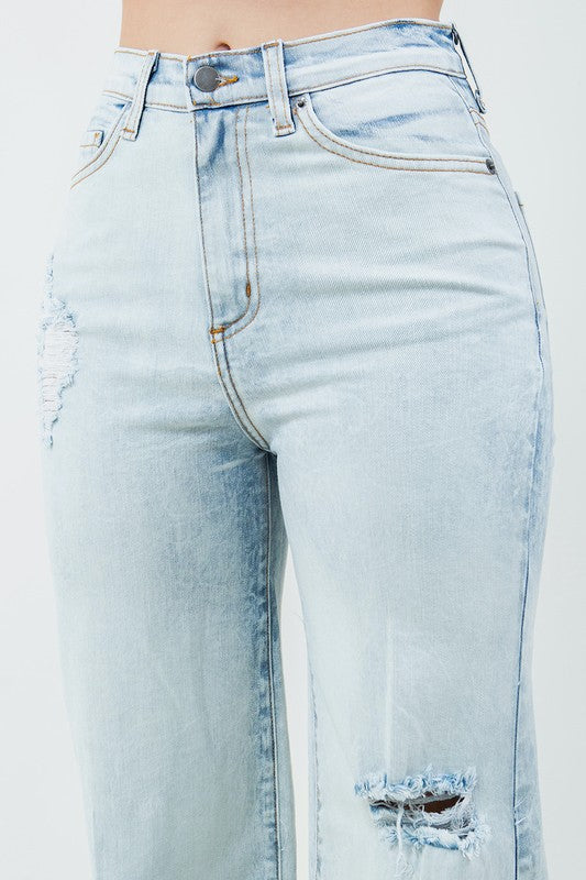 Charlotte Premium Stone Wash High Rise Wide Leg Jeans in Light denim - oversized, wide leg - detail view