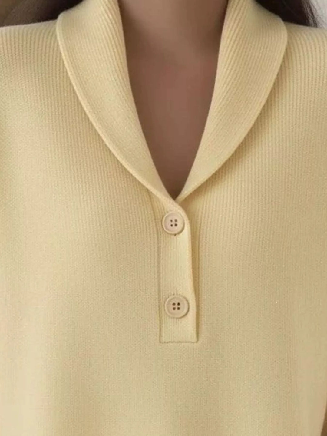 Shawl collar button placket pullover sweater