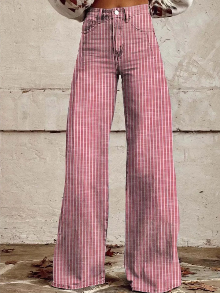 Pink Vertical pinstripe high-rise wide leg jeans