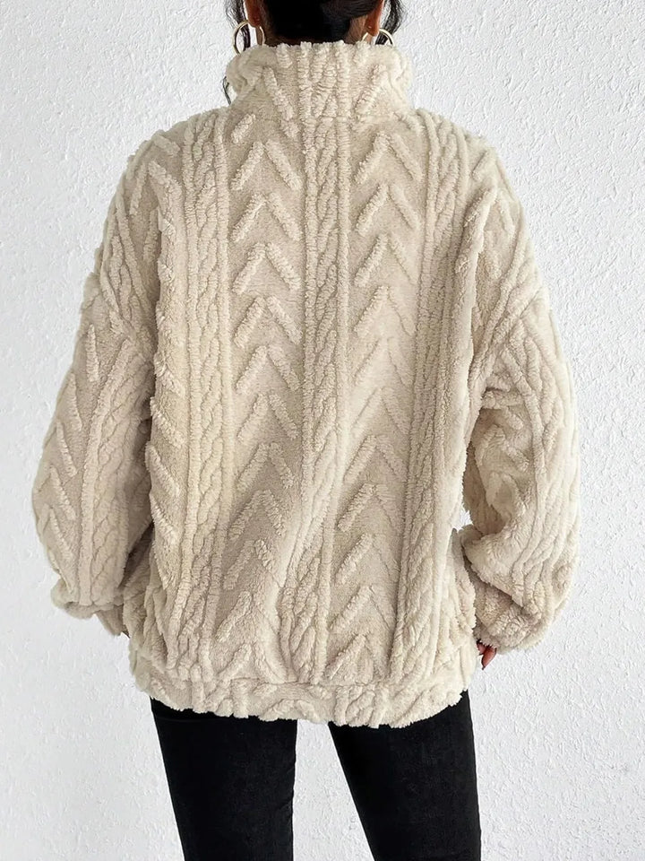 Textured fleece quarter-zip pullover sweatshirt