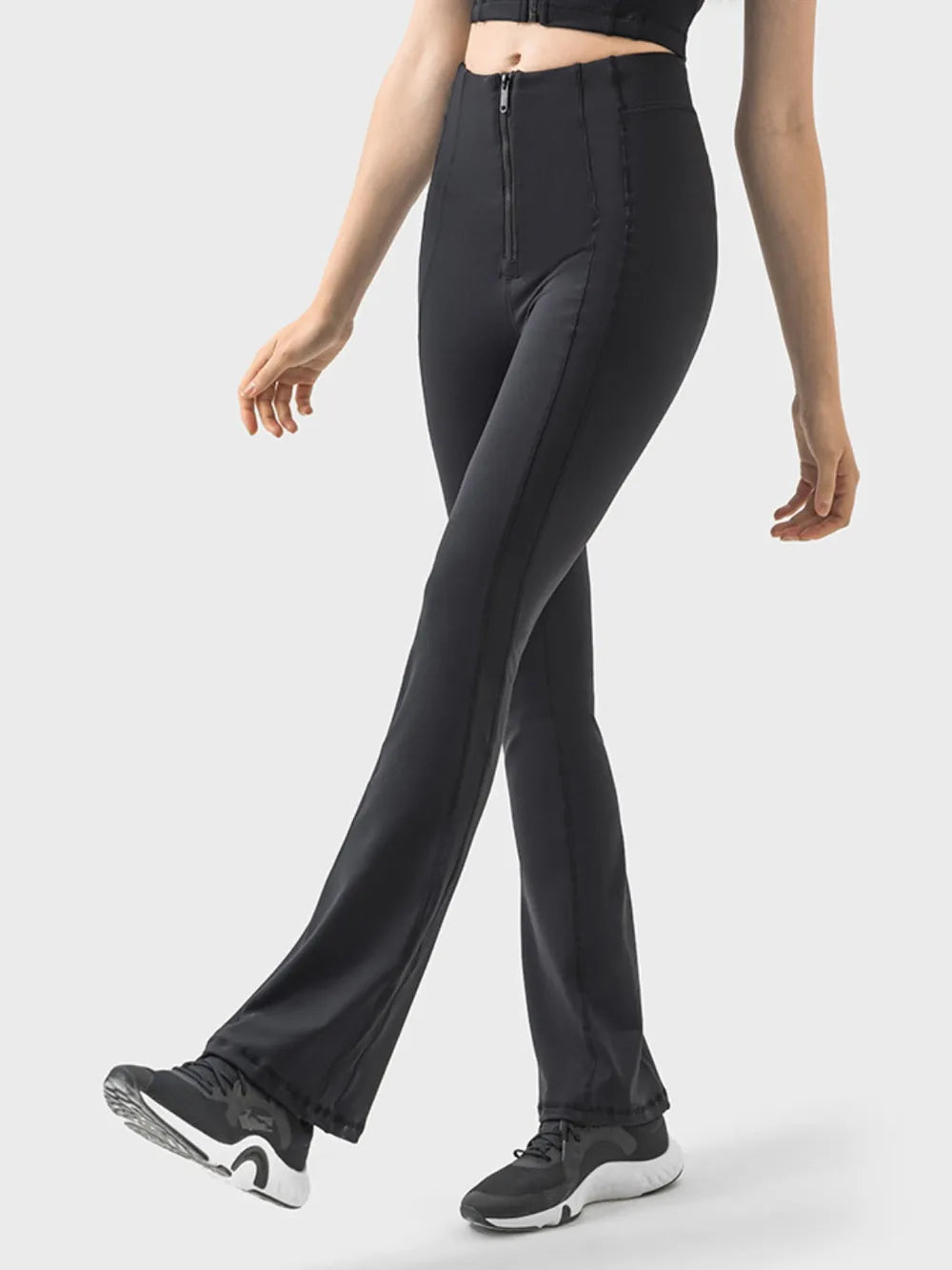 High-waist flare active pants with front zip detail