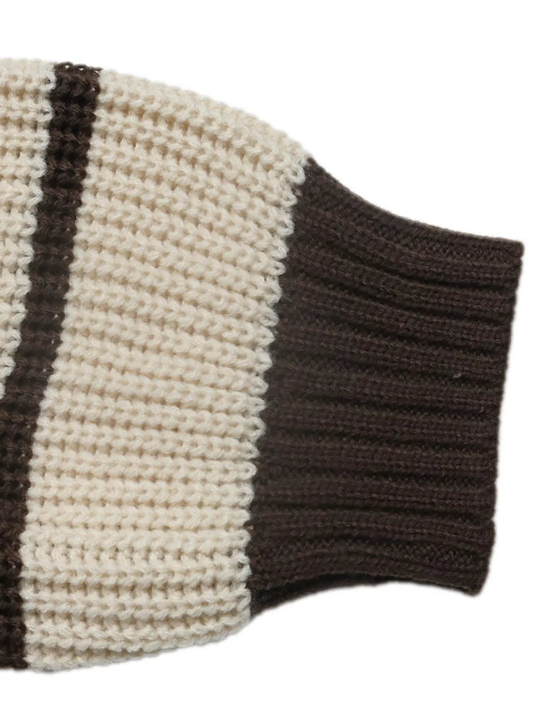 Striped waffle knit polo sweater with contrast collar