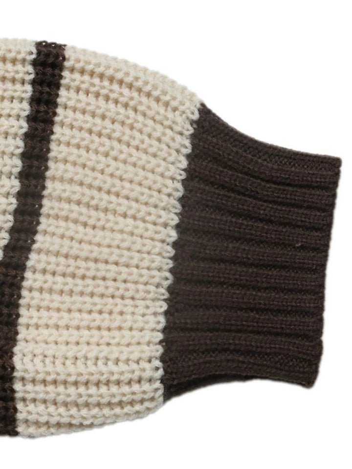 Striped waffle knit polo sweater with contrast collar