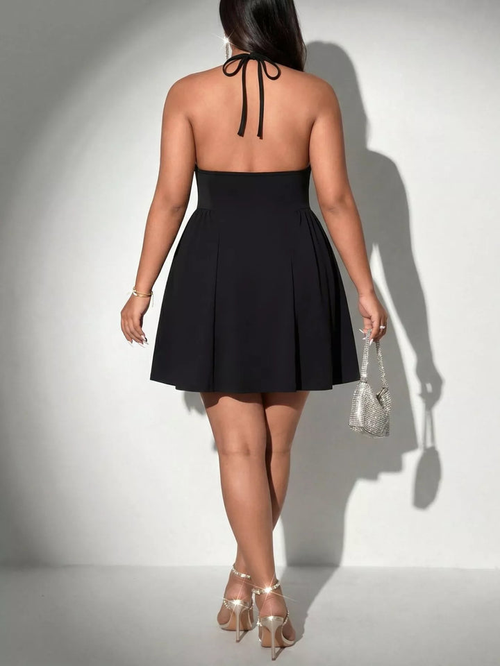 Plus size lace trim halter A-line mini dress