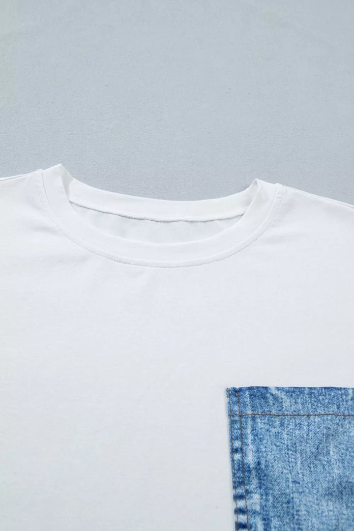 Denim chest pocket relaxed cotton crew neck tee