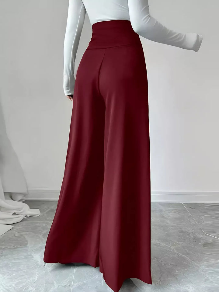 High-rise wide-leg pants with button-detail waistband