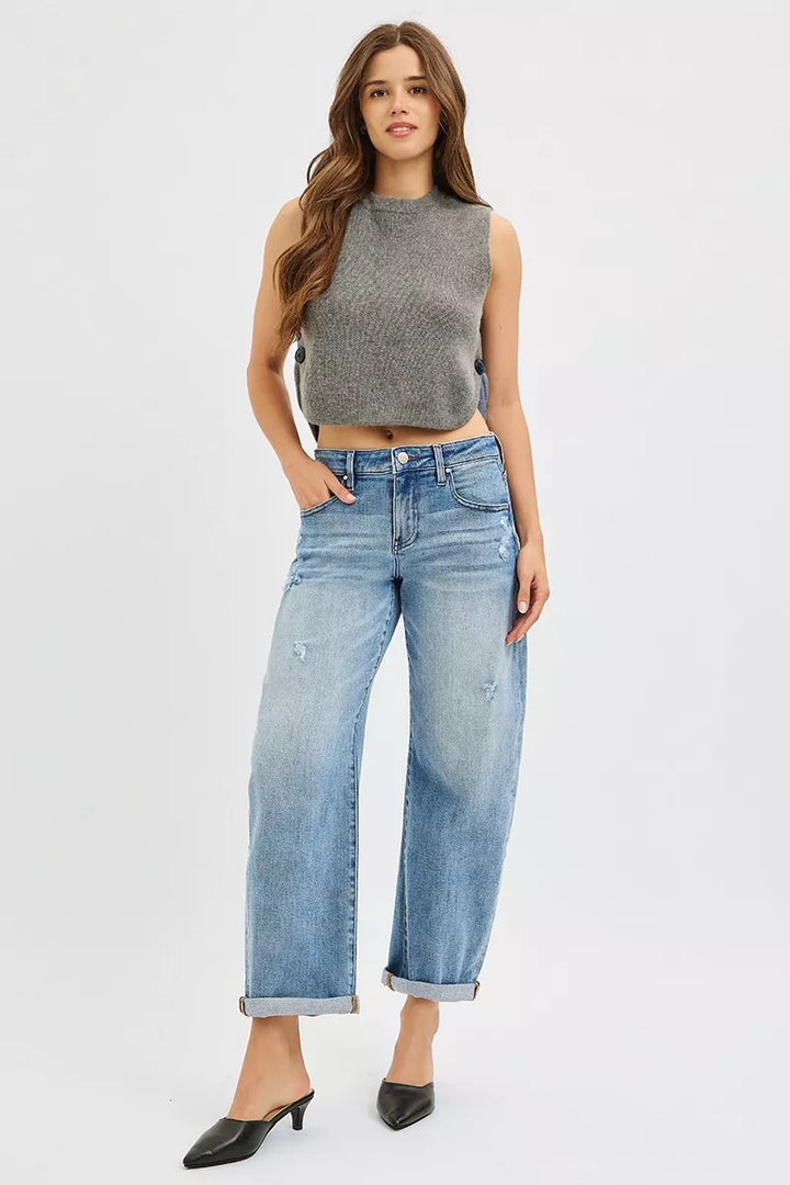 Slouchy barrel-leg jeans with cuffed ankle hem
