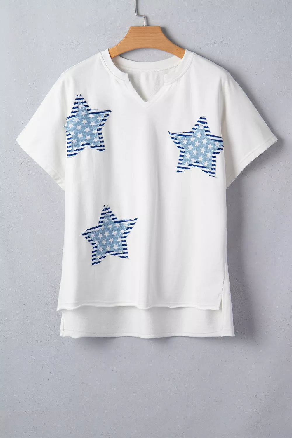 Patriotic star-patch mineral-washed notched-neck tee