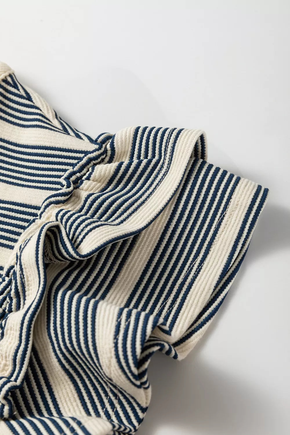 Striped notched neck midi dress with ruffle cap sleeves