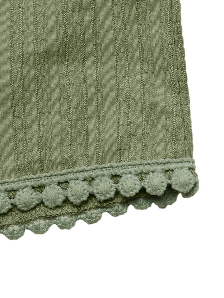 Wide leg paperbag waist pants with picot trim hem