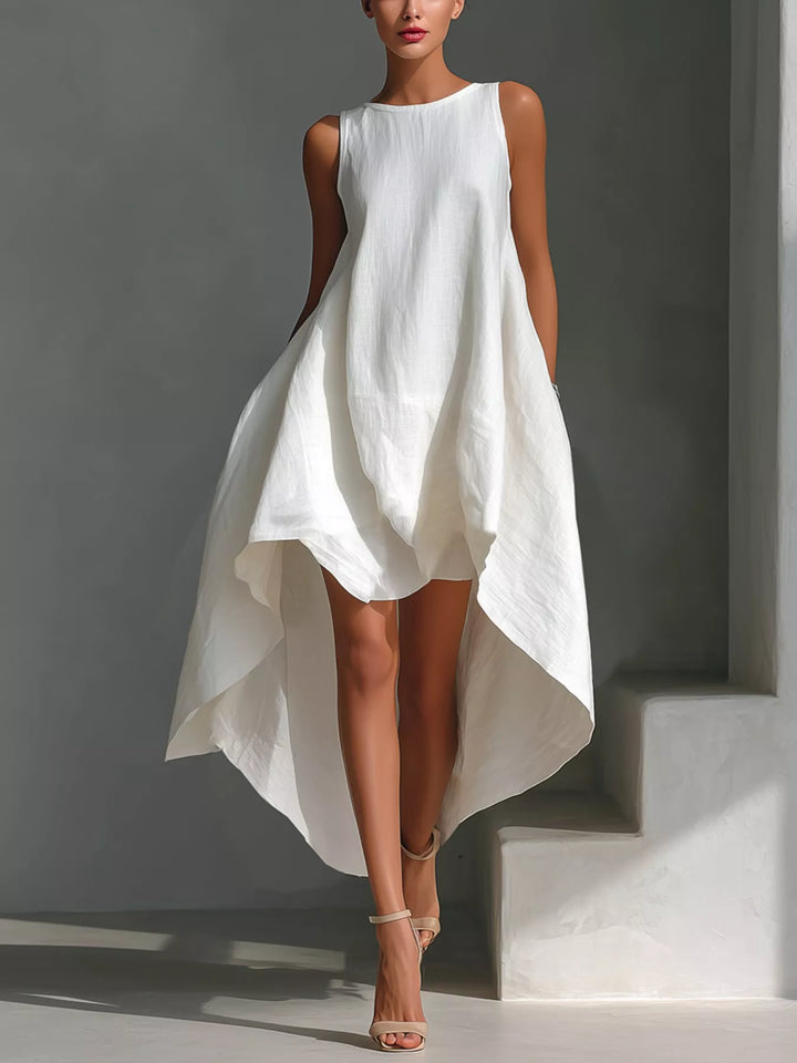White Sleeveless high-low asymmetrical hem dress