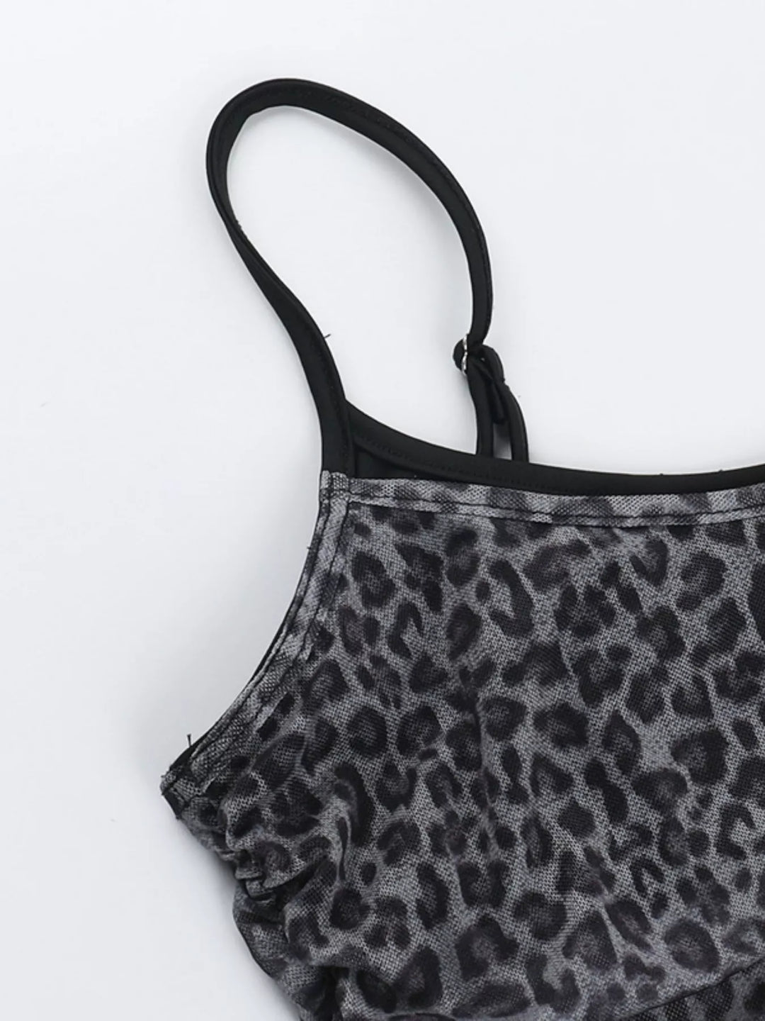 Sheer leopard print mesh cami with ruched sides