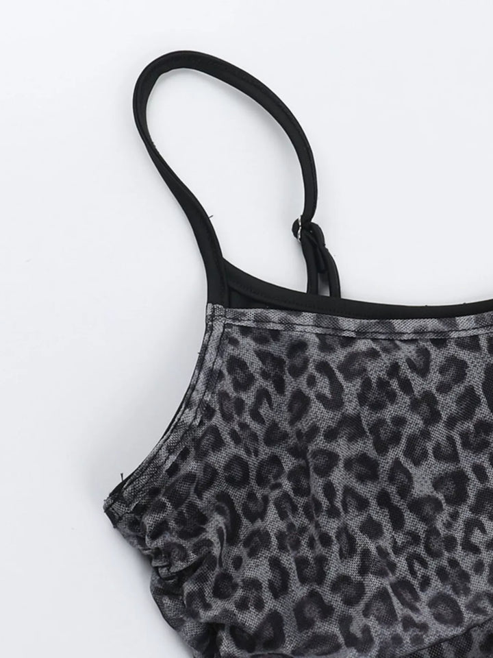 Sheer leopard print mesh cami with ruched sides