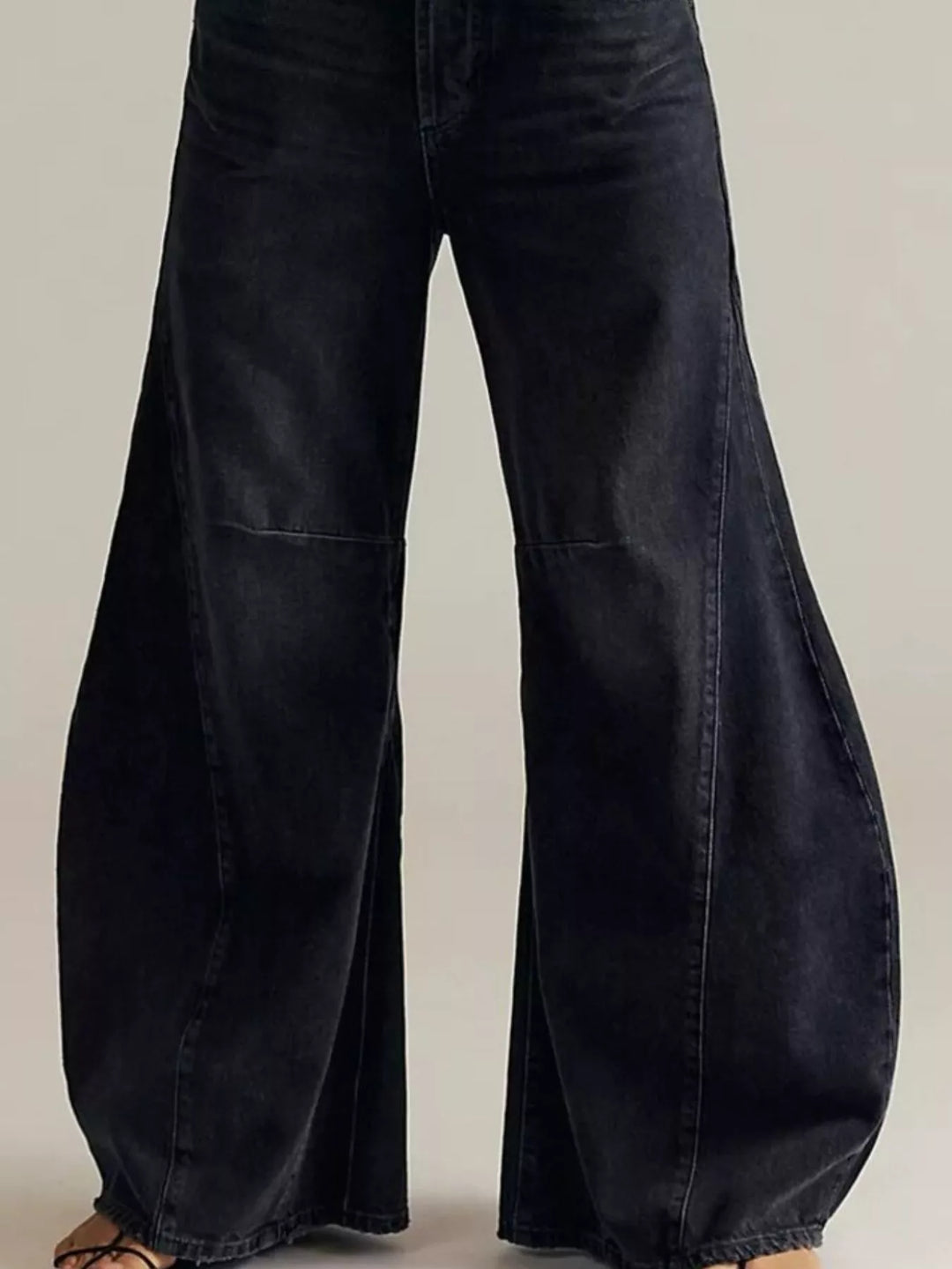 High-rise wide leg balloon jeans with paneled knee seam