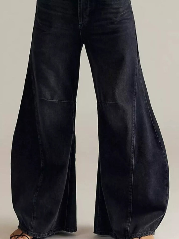High-rise wide leg balloon jeans with paneled knee seam