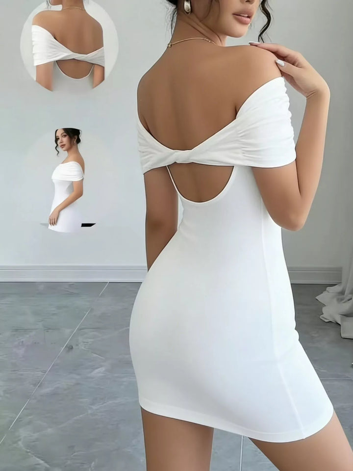 Off-shoulder bodycon mini dress with twisted back