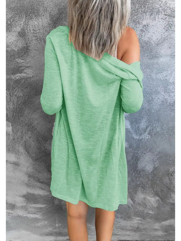 Lightweight button-front longline open knit cardigan